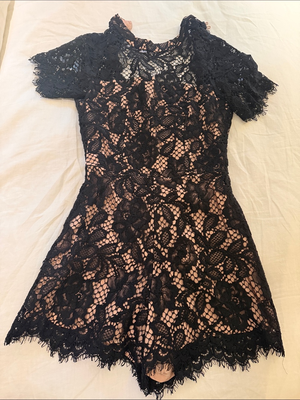 Alexis Black Lace Mini Dress with Nude Lining